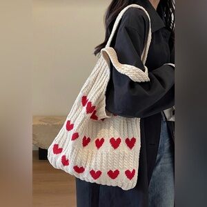 NEW❤️Heart Pattern Color Blocking Crochet Shoulder Bag